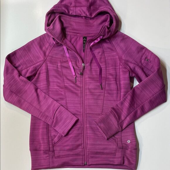 90 Degree by Reflex Women’s Full Zip Hoodie Jacket Purple Pink Striped Sz M - Picture 1 of 7